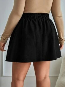 SHEIN Essnce Plus Paperbag Waist Flare Skirt - Black - View 2