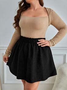 SHEIN Essnce Plus Paperbag Waist Flare Skirt - Black - View 3