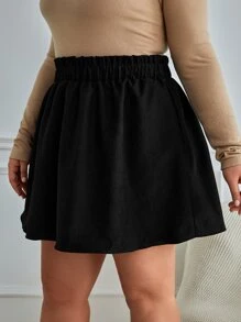 SHEIN Essnce Plus Paperbag Waist Flare Skirt - Black - View 4
