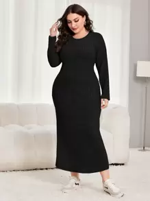Mulvari Vestido estilo camiseta tejido de canalé - Negro - Ver 4