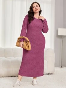 Mulvari 大碼條紋針織T恤連衣裙 - 紅色 - 查看 1