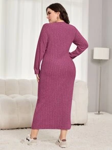 Mulvari 大碼條紋針織T恤連衣裙 - 紅色 - 查看 2