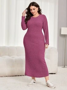 Mulvari 大碼條紋針織T恤連衣裙 - 紅色 - 查看 3