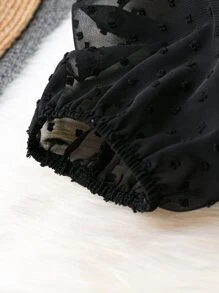 SHEIN LUNE Plus Swiss Dot Lantern Sleeve Drawstring Hooded Bodysuit - Black - View 3