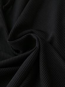 SHEIN LUNE Plus Swiss Dot Lantern Sleeve Drawstring Hooded Bodysuit - Black - View 4