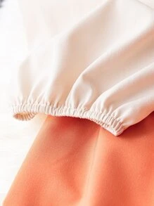 SHEIN LUNE Plus Colourblock Lantern Sleeve Ruffle Hem Belted Dress - Multicolor - View 3