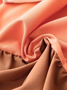 SHEIN LUNE Plus Colourblock Lantern Sleeve Ruffle Hem Belted Dress - Multicolor - View 4