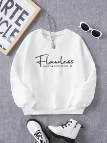 SHEIN Girls Letter Graphic Drop Shoulder Sweatshirt - White - View 1