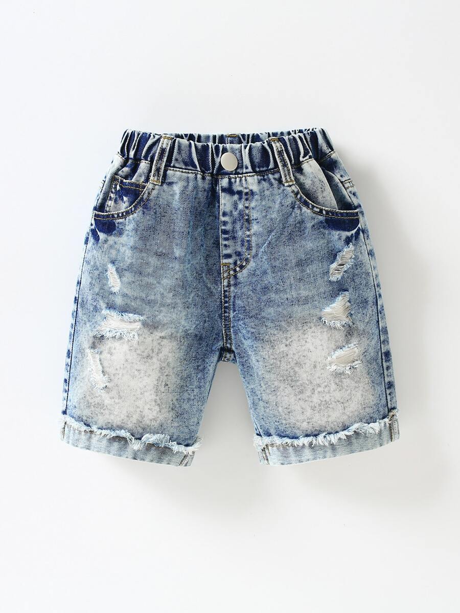 Toddler Boy Quần Shorts Denim Túi Bị tách Denim mùa giặt màu trơn - Rửa trung bình - Xem 1