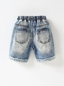 Toddler Boy Quần Shorts Denim Túi Bị tách Denim mùa giặt màu trơn - Rửa trung bình - Xem 2