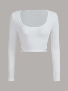 SHEIN EZwear Áo thun nữ Cắt ra màu trơn Giải trí - trắng - Xem 1
