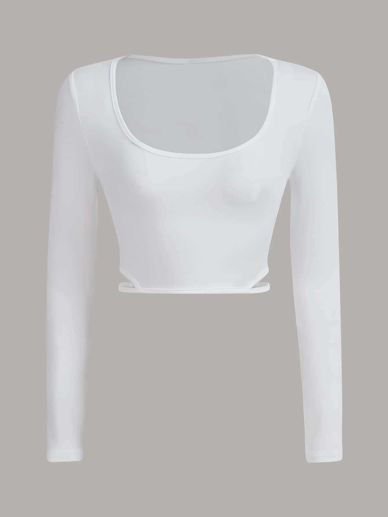 SHEIN EZwear Áo thun nữ Cắt ra màu trơn Giải trí - trắng - Xem 1