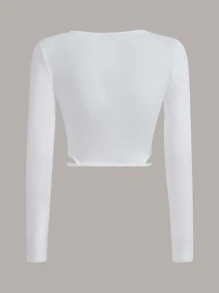 SHEIN EZwear Áo thun nữ Cắt ra màu trơn Giải trí - trắng - Xem 2