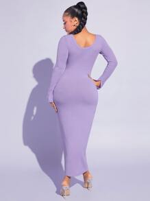SHEIN SXY 大圓領開衩袖緊身連衣裙 - 紫丁香色 - 查看 2