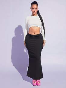 SHEIN SXY Ruched Flap Pocket Side Skirt - Black - View 3