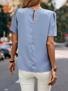 SHEIN LUNE 素色拼接細節泡泡袖襯衫