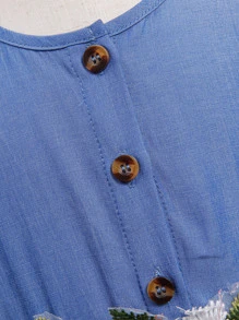 SHEIN Toddler Girls Floral Appliques Ruffle Trim Mesh Hem Dress - Blue and White - View 4