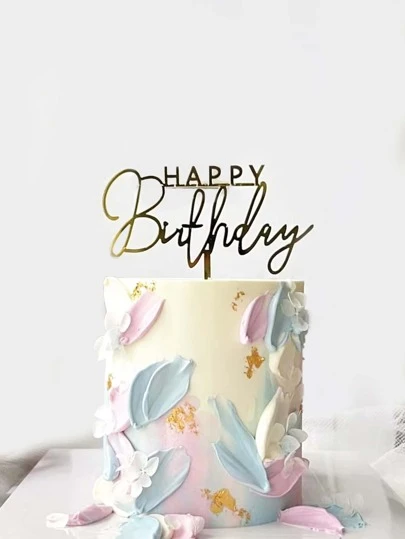 Gold Acrylic Happy Birthday Cake Topper, DIY Cake Decoration, Ins Style