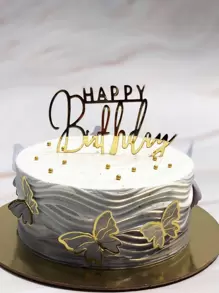 Decoración de tarta de cumpleaños de acrílico dorado "Feliz cumpleaños", decoración de tarta DIY, estilo Ins - Dorado - Ver 3