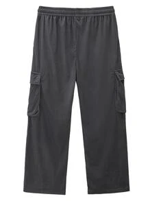 Manfinity Men Drawstring Waist Flap Pocket Side Trousers - Grey - View 2