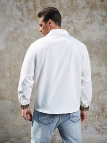 Manfinity Men Plus Geo Print Lapel Neck Shirt - White - View 2