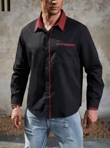 Manfinity Men Plus Contrast Trim Shirt - Black - View 1