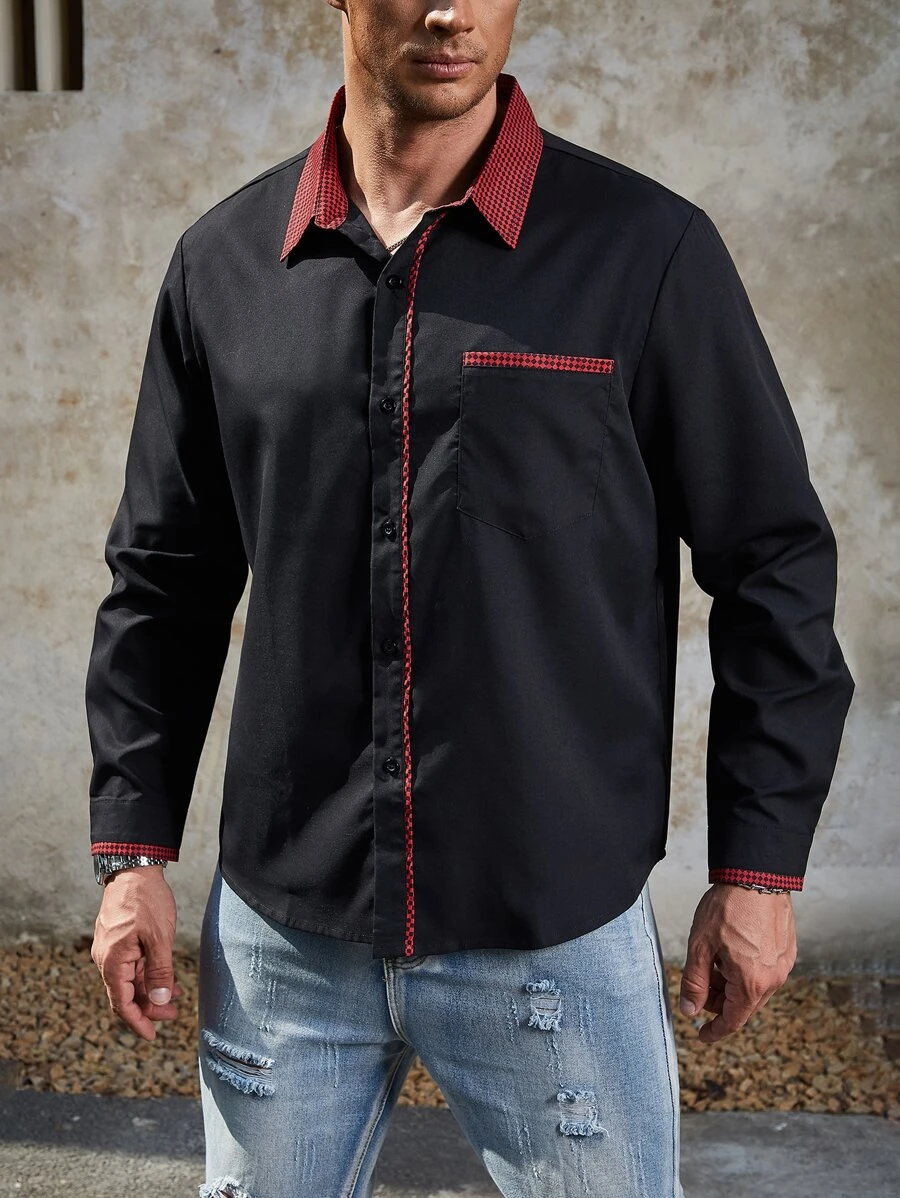 Manfinity Men Plus Contrast Trim Shirt - Black - View 1