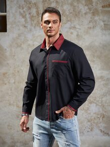 Manfinity Men Plus Contrast Trim Shirt - Black - View 3