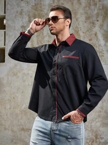 Manfinity Men Plus Contrast Trim Shirt - Black - View 4