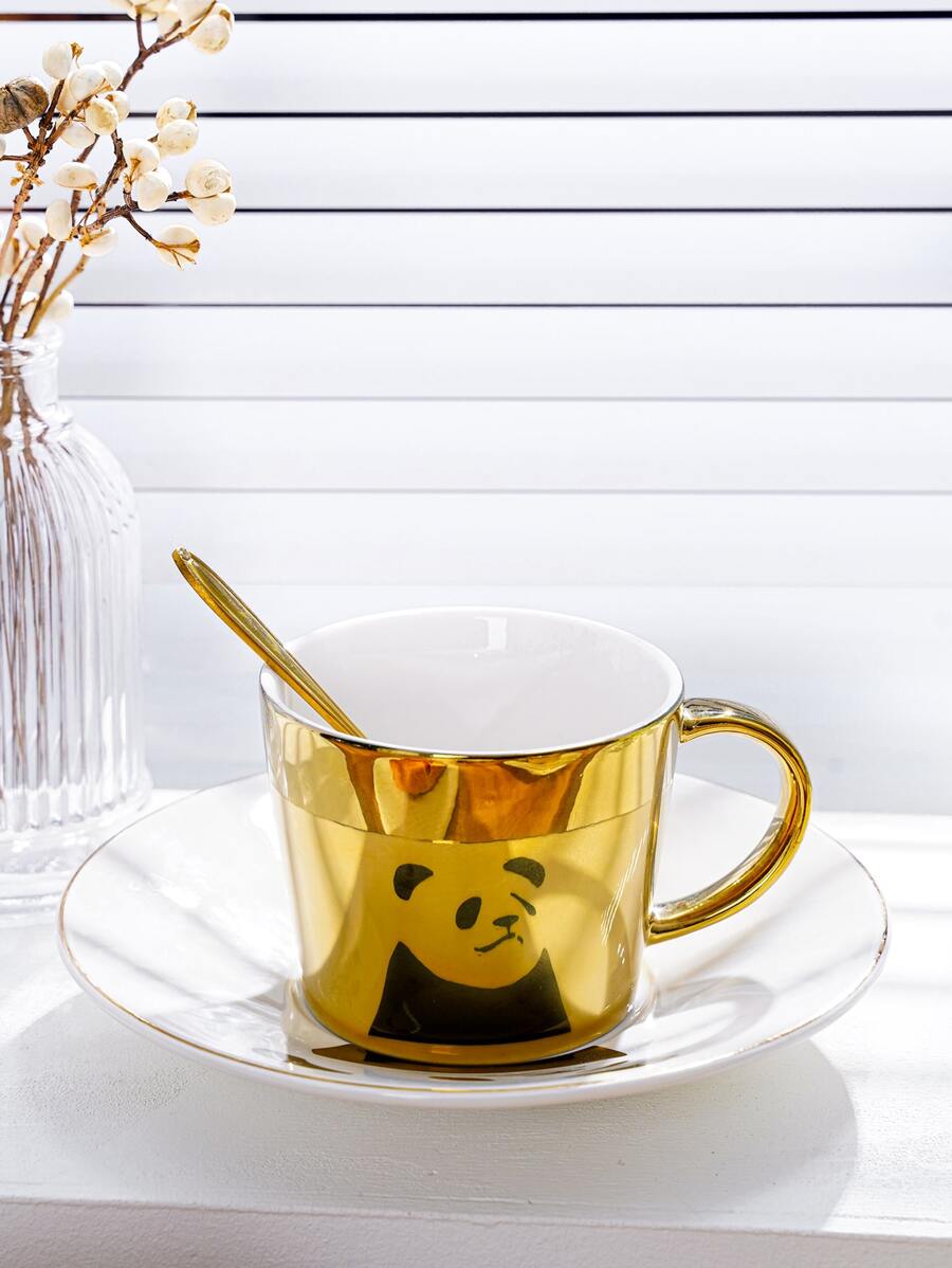 1入組熊貓圖案馬克和1入組盤子 - 彩色 - 查看 1