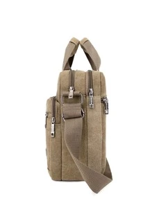 11.8inch Foldable Men Letter Patch Decor Briefcase Messenger Bag Double Handle Laptop Handbag For Business Work, Gift For Father - Khaki - View 3