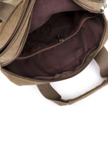 11.8inch Foldable Men Letter Patch Decor Briefcase Messenger Bag Double Handle Laptop Handbag For Business Work, Gift For Father - Khaki - View 4