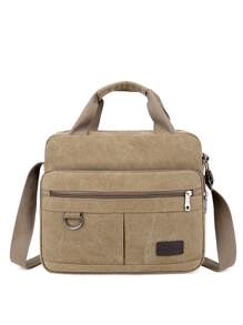 11.8inch Foldable Men Letter Patch Decor Briefcase Messenger Bag Double Handle Laptop Handbag For Business Work, Gift For Father - Khaki - View 7