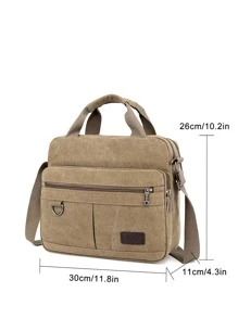 11.8inch Foldable Men Letter Patch Decor Briefcase Messenger Bag Double Handle Laptop Handbag For Business Work, Gift For Father - Khaki - View 8