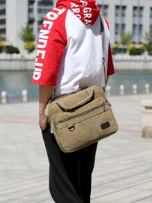 11.8inch Foldable Men Letter Patch Decor Briefcase Messenger Bag Double Handle Laptop Handbag For Business Work, Gift For Father - Khaki - View 9