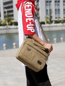 11.8inch Foldable Men Letter Patch Decor Briefcase Messenger Bag Double Handle Laptop Handbag For Business Work, Gift For Father - Khaki - View 10