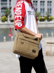 11.8inch Foldable Men Letter Patch Decor Briefcase Messenger Bag Double Handle Laptop Handbag For Business Work, Gift For Father - Khaki - View 11