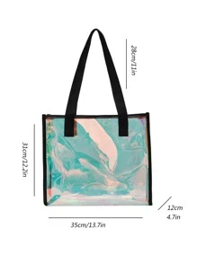 Waterproof Holographic Double Handle Shoulder Tote Bag, Waterproof, Sandproof Transparent Bag, Beach Sports Picnic Snacks Clear Purse For Women