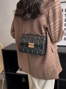 Mini Quilted Pattern Metal Decor Square Bag - Black - View 4