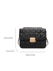 Mini Quilted Pattern Metal Decor Square Bag - Black - View 3