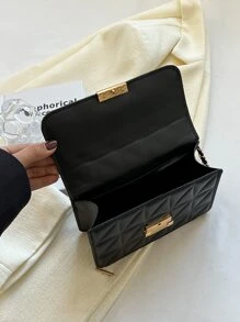 Mini Quilted Pattern Metal Decor Square Bag - Black - View 8