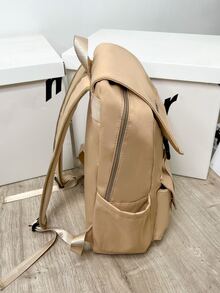 Letter Embroidered Flap Backpack - Khaki - View 3