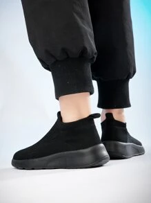 Boys Knit Detail Running Shoes - Black - View 2