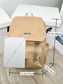 Letter Embroidered Flap Backpack - Khaki - View 5