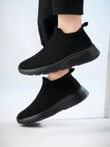 Boys Knit Detail Running Shoes - Black - View 5