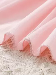 Young Girls Contrast Mesh Hem Appliques Bow Front Party Dress - Pink - View 6