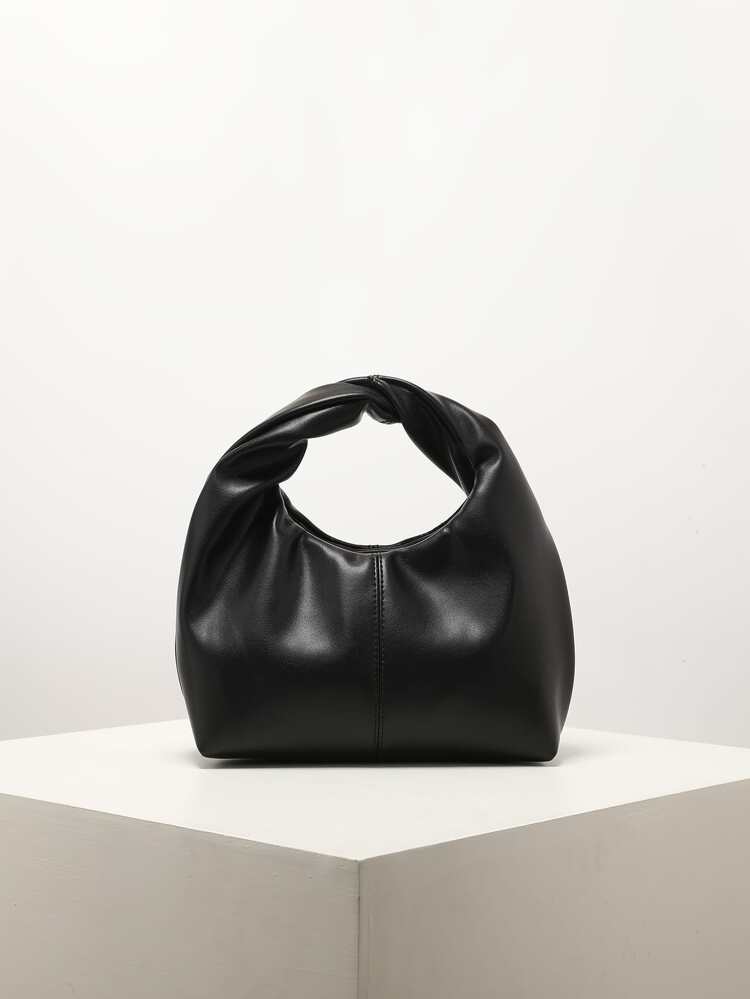 Minimalist Top Handle Hobo Bag Niche Design Satchel Bag Solid Color Handbag Women's Storage Bag With Ruched Strap, Fashionable Business Casual Bag For Women, Perfect For Office, Business And Work , Small Bags
