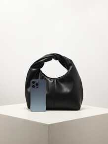 简约顶部提手流浪包小众设计挎包纯色手提包女士收纳包带褶皱肩带，时尚女士商务休闲包，非常适合办公室、商务和工作