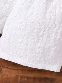 SHEIN 女小童白色花卉圖案圖案度假風格簡約風和時尚方形領口2件套套裝適合夏天 - 白色 - 查看 4