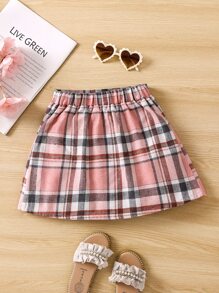SHEIN Young Girl Pink Gingham Casual Simple College Style Versatile Skirt For Summer,Holiday,Summer,Travel